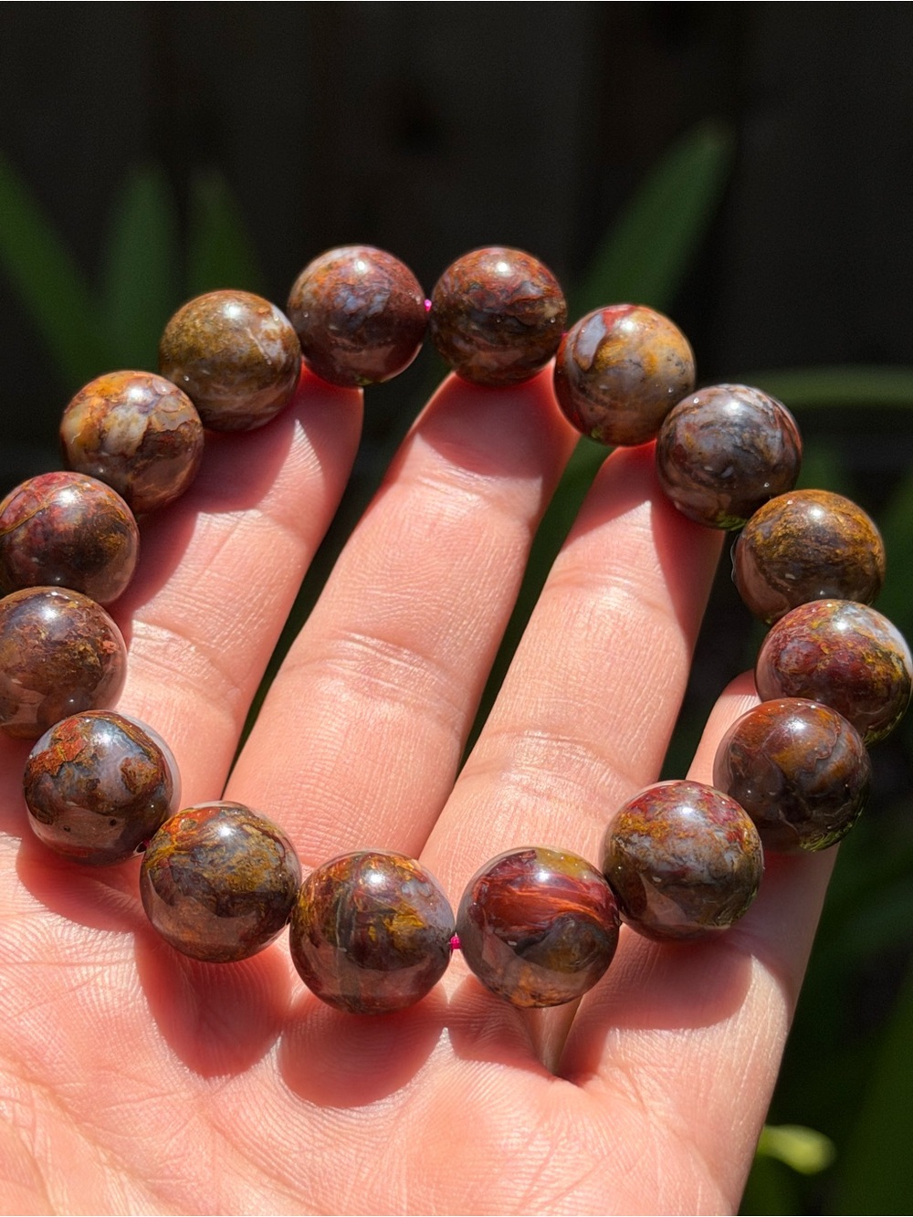Natural Red Brown Jasper Beaded Stretch Bracelet pal mo
